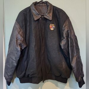 Vtg Ford Shield Crest Logo Varsity Bomber Jacket Wool Worldwide Leather XL Coat